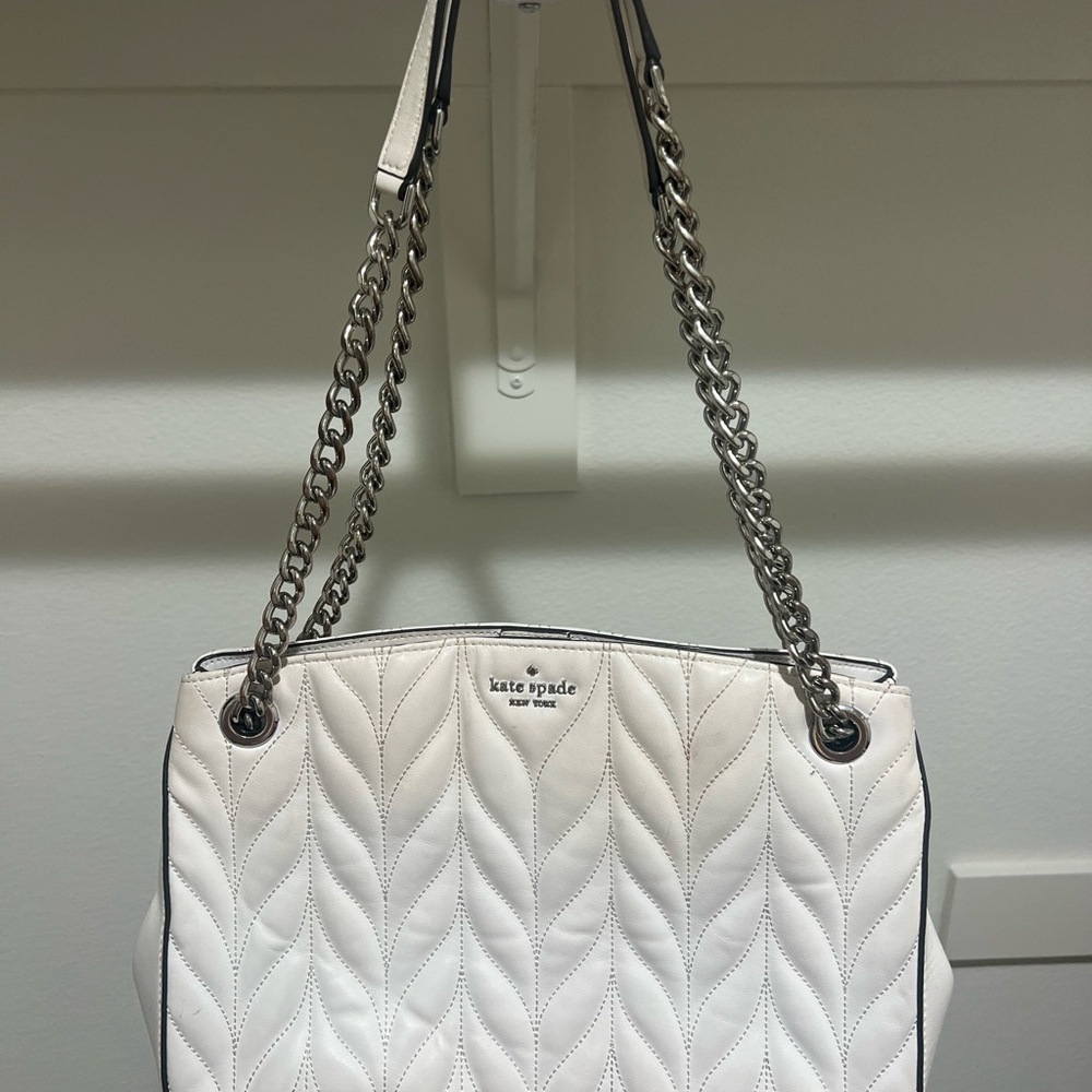 Kate Spade White Quilted Chain-Handle Shoulder Bag with Silver Hardware